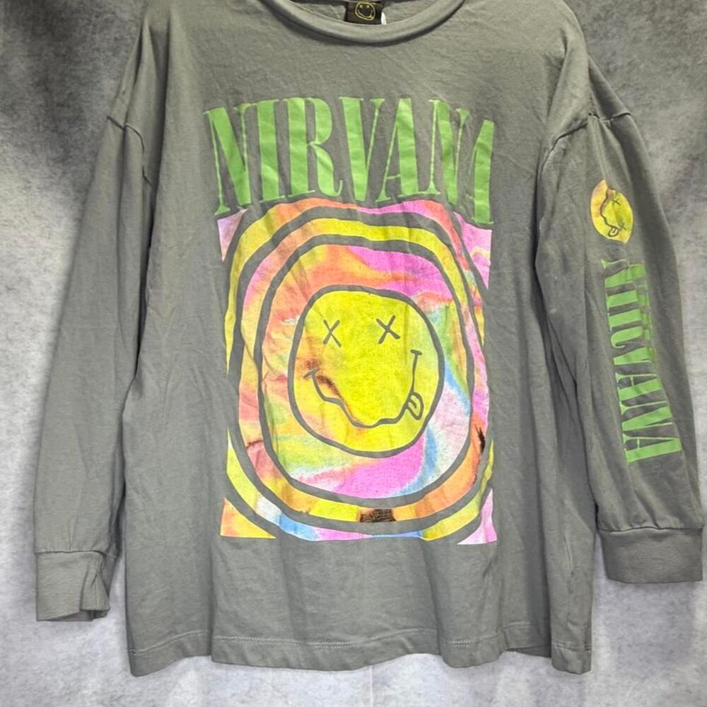Nirvana Women's Green and Grey T-shirt